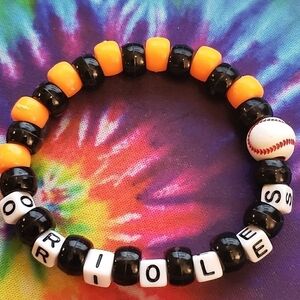 HANDMADE MLB Black and Orange Baltimore Orioles Baseball Bracelet